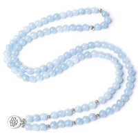 Thumbnail for 108 Natural White Chalcedony Beads Mala with Leaf Lotus Buddha Charm