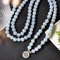Thumbnail for 108 Natural White Chalcedony Beads Mala with Leaf Lotus Buddha Charm