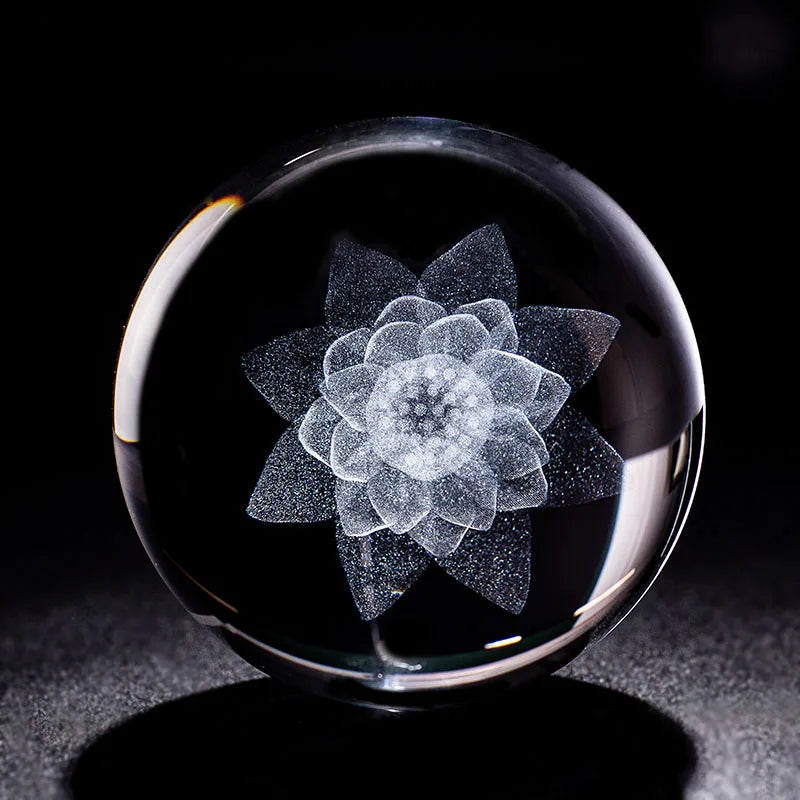 3D Laser Engraved Lotus Flower Crystal Ball YourSoulPlace.com