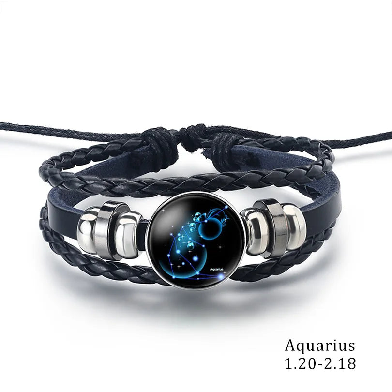 Zodiac Constellations Astrology Spirit Braided Leather Bracelet