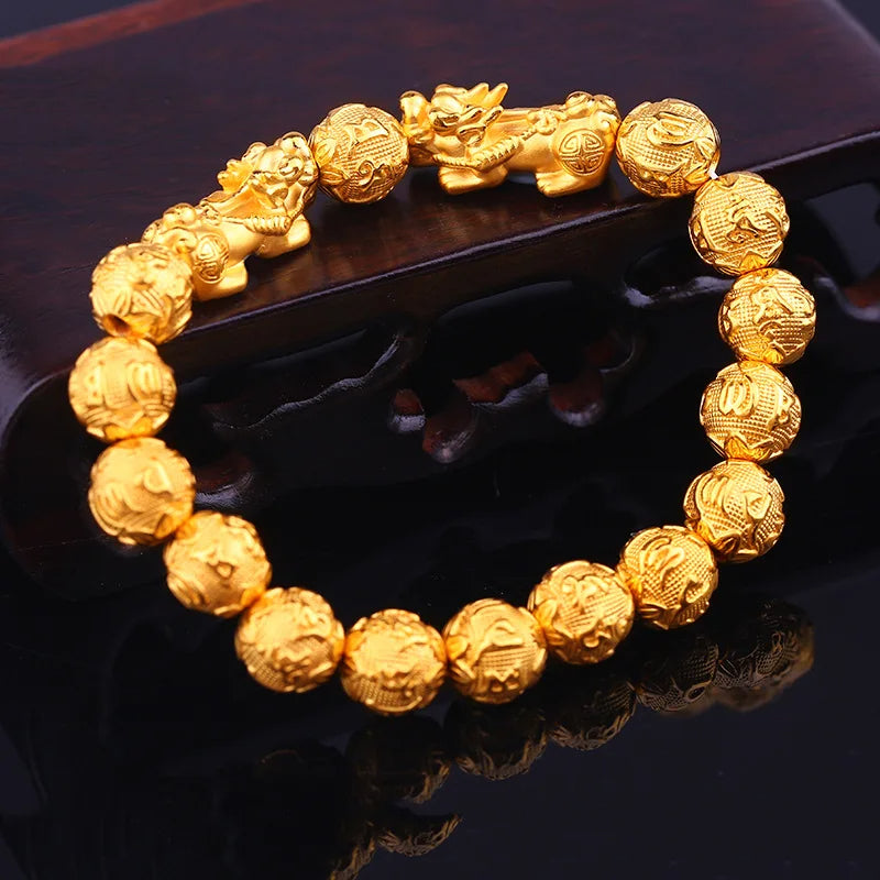 Gold Pixiu Wealth Mantra Bracelet