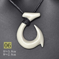 Thumbnail for New Zealand Maori Tribal Style Hand Carved Bone 'HEI-MATAU'( Fish Hook)  SAFE JOURNEY Necklace-9 styles