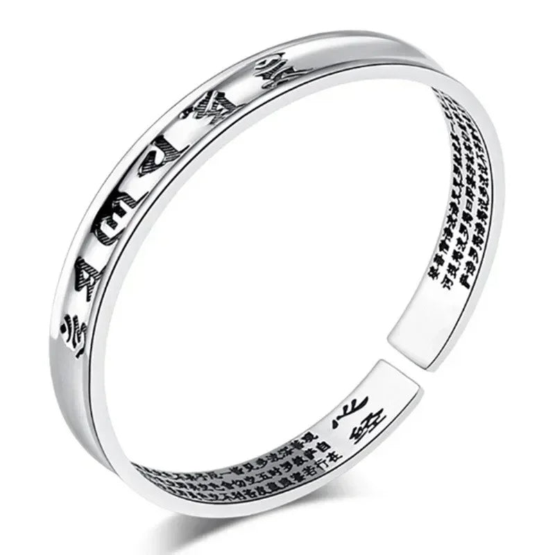 THAI SILVER 6 Syllable OM & HEART SUTRA SPIRITUAL Bangle