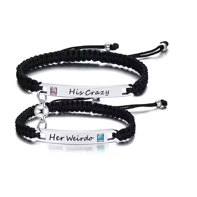 "HIS BEAUTY", "HER BEAST " Stainless Steel & Rope 2 pc Couple Bracelets Set YourSoulPlace