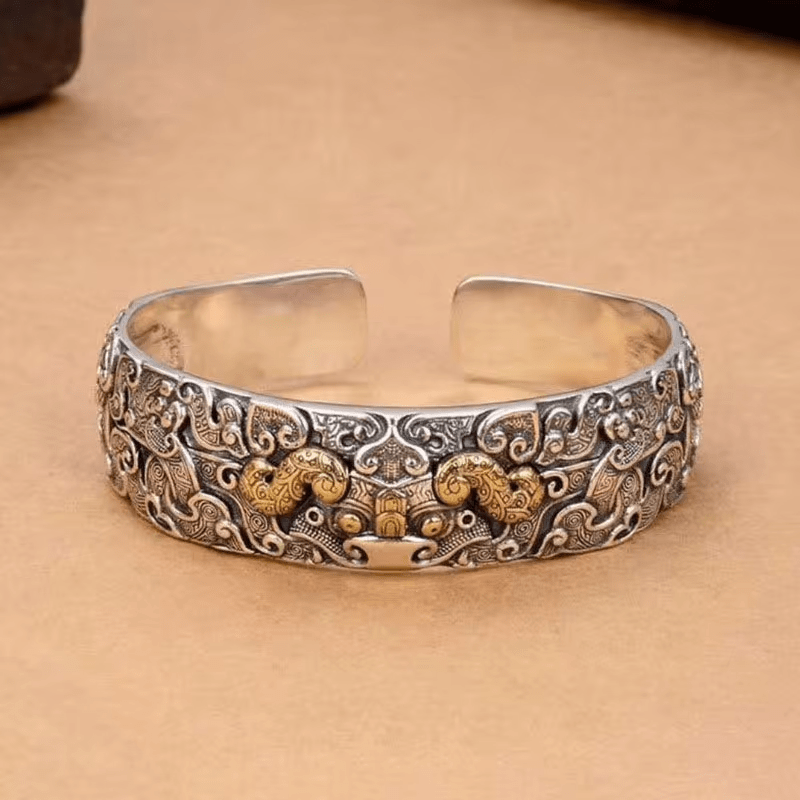 Ethnic Thai Silver Aztec Inspired Bull Bangle YourSoulPlace