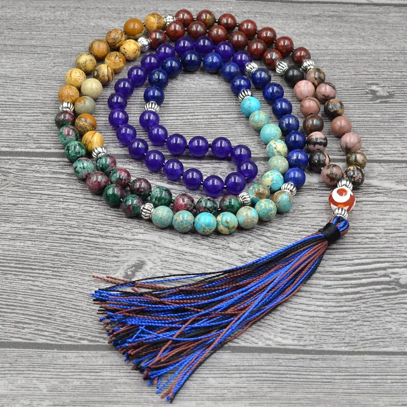 Beautiful 7 Chakra Natural Stone Mala Pendant Necklace