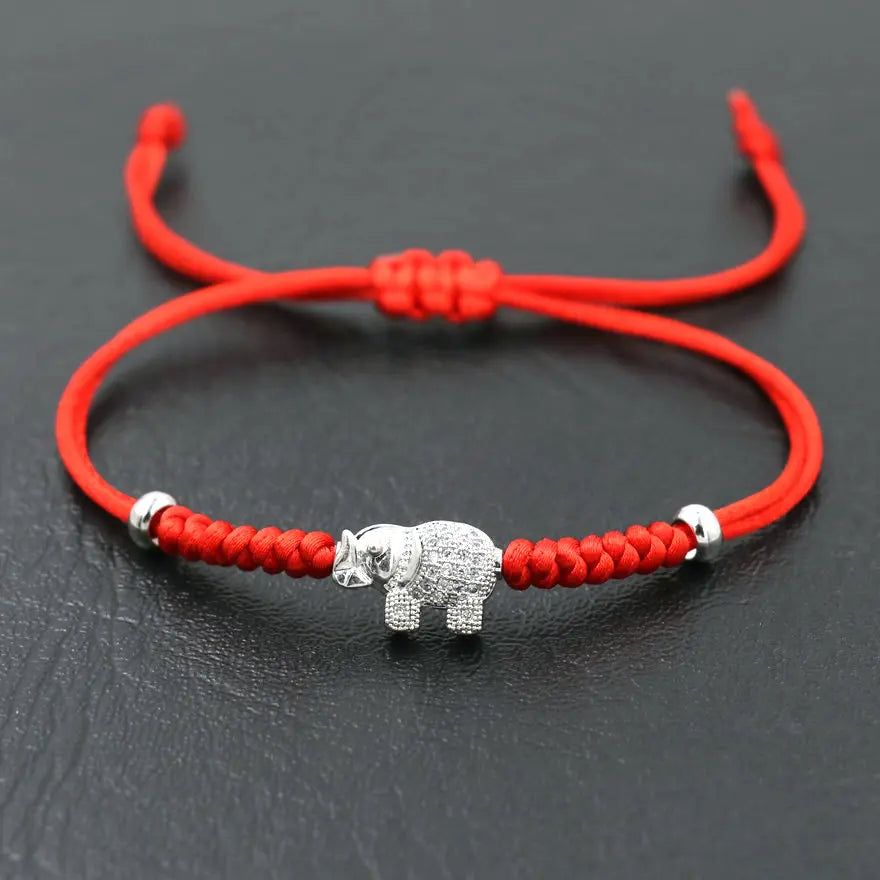 Sterling Silver Elephant 'GROUNDING' Red Rope Bracelet