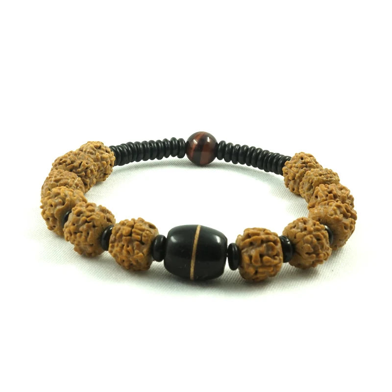 Natural Coconut shell Rudraksha Tiger eye Beads Bracelet