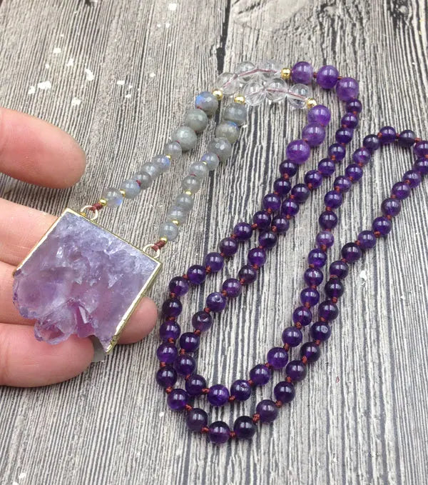 Amethyst Jasper & Labradorite Beaded Druzy Necklace YourSoulPlace.com