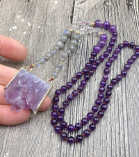 Thumbnail for Amethyst Jasper & Labradorite Beaded Druzy Necklace YourSoulPlace.com