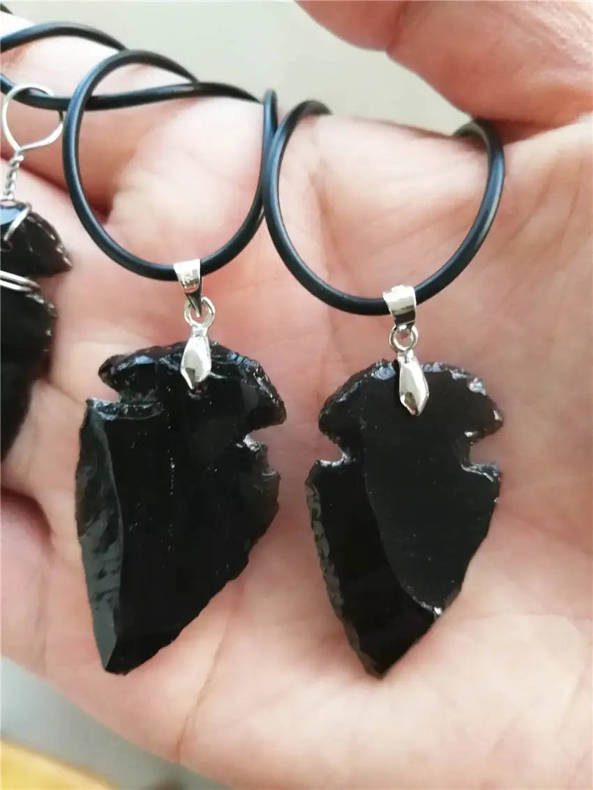 Black Obsidian Arrowhead Healing Point Pendant