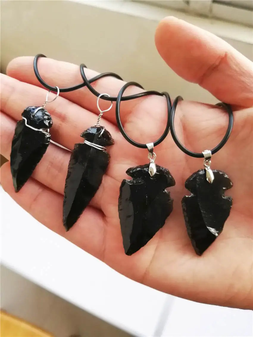 Black Obsidian Arrowhead Healing Point Pendant