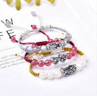 Thumbnail for Tibetan Silver, Labradorite, Moonstone &  Strawberry Quartz  STERLING PIXIU WEALTH Bracelet