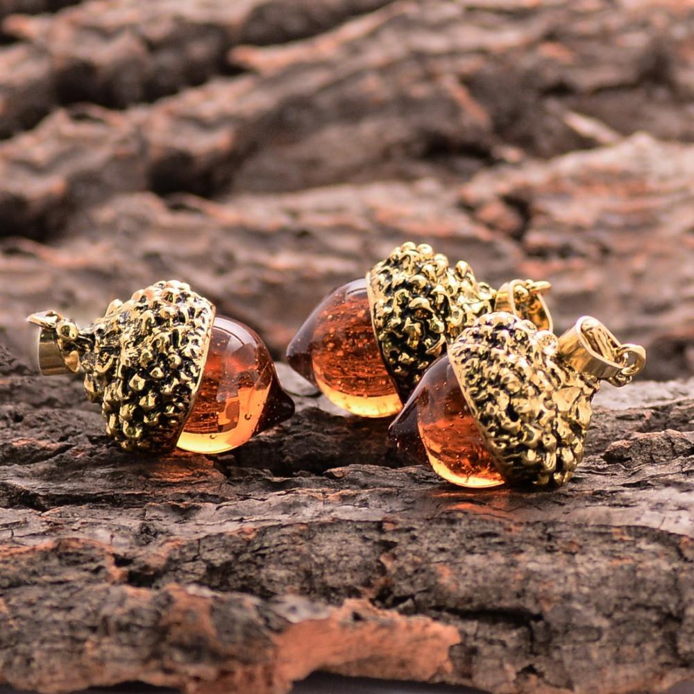 Glass Acorn Water Drop Spiritual Growth Pendant Necklace