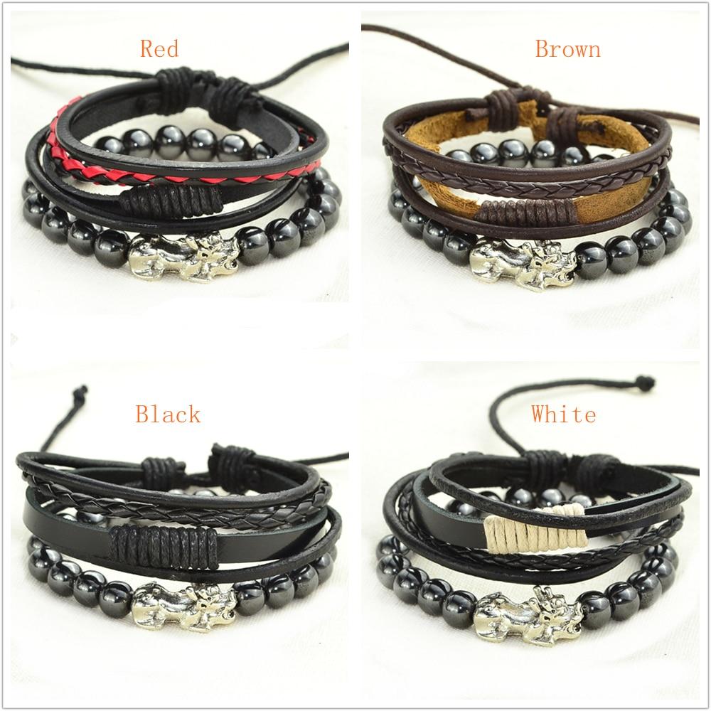 2 pc Multi-Layer Feng Shui  WEALTH PIXIU, Leather & Hematite Men's Bracelet Set