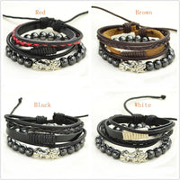 Thumbnail for 2 pc Multi-Layer Feng Shui  WEALTH PIXIU, Leather & Hematite Men's Bracelet Set