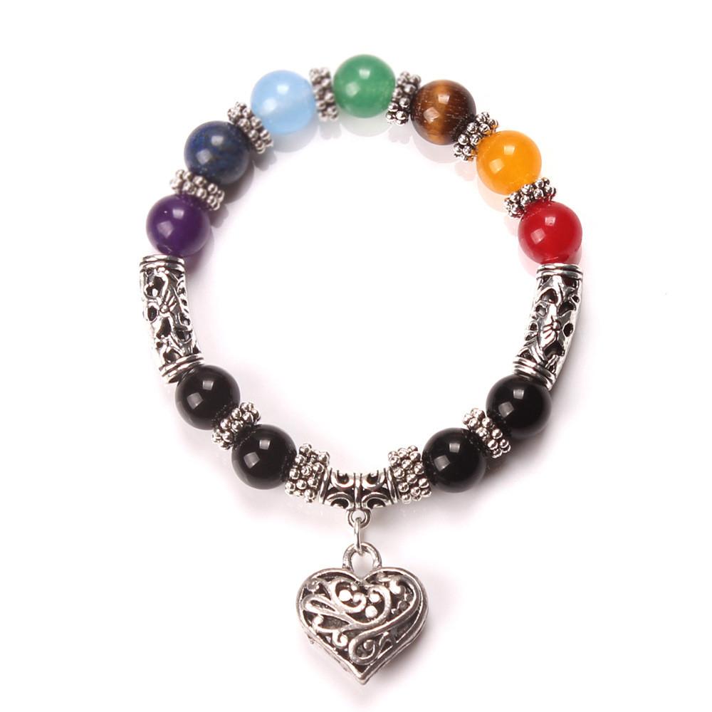 7 Chakra Stone Healing Heart Charm Bracelet