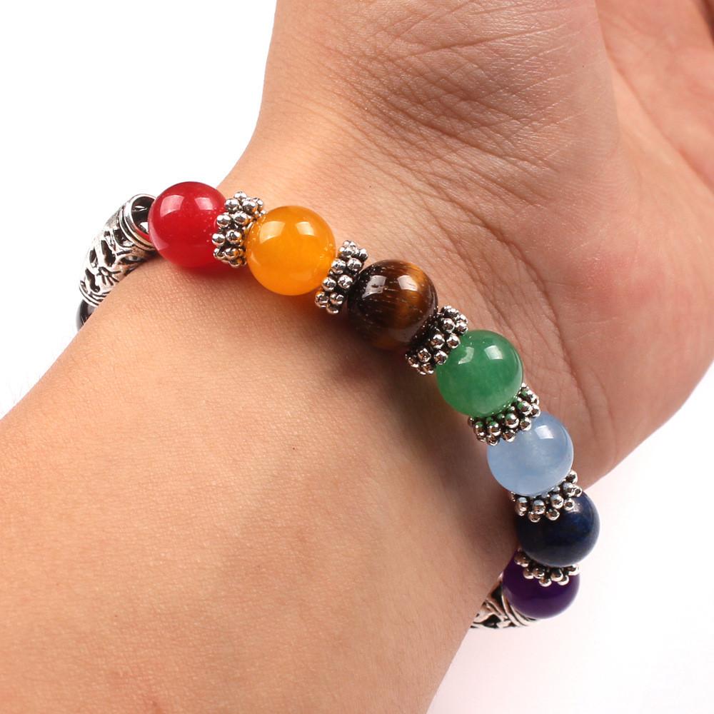 7 Chakra Stone Healing Heart Charm Bracelet