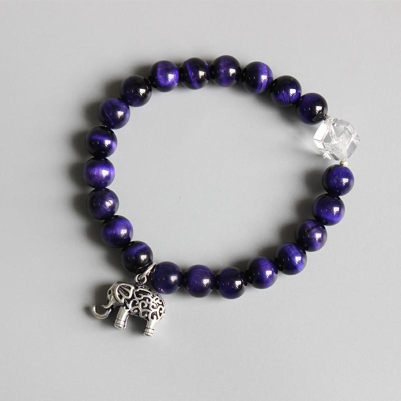 Purple Violet Stone Beads Elephant Luck Bracelet