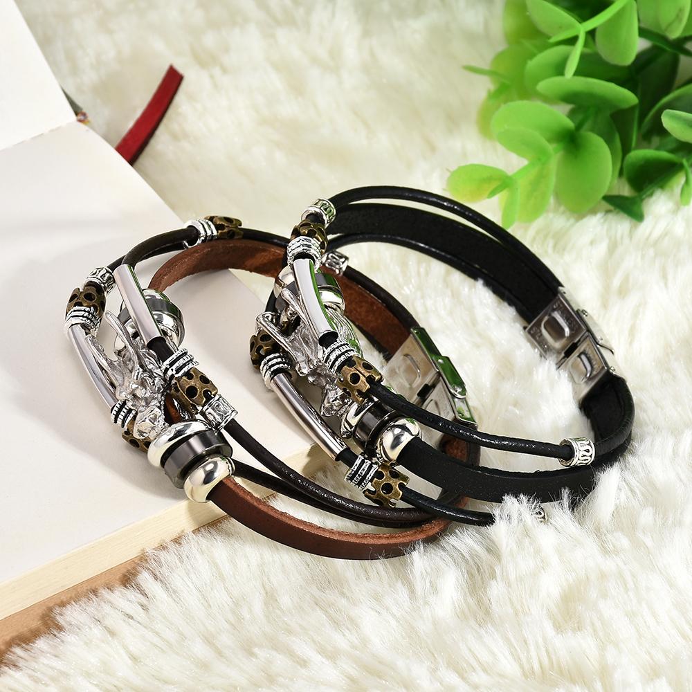 Mens' Tibetan Dragon Leather Bracelet