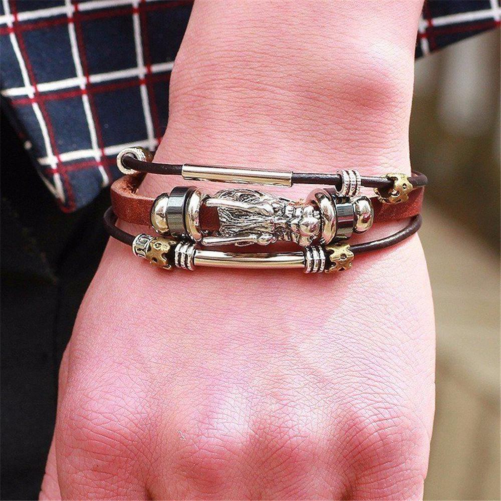 Mens' Tibetan Dragon Leather Bracelet