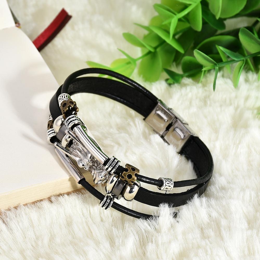 Mens' Tibetan Dragon Leather Bracelet