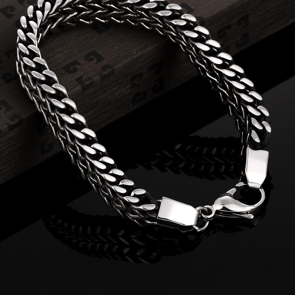 Double Snake Link Mens Stainless Steel Bracelet