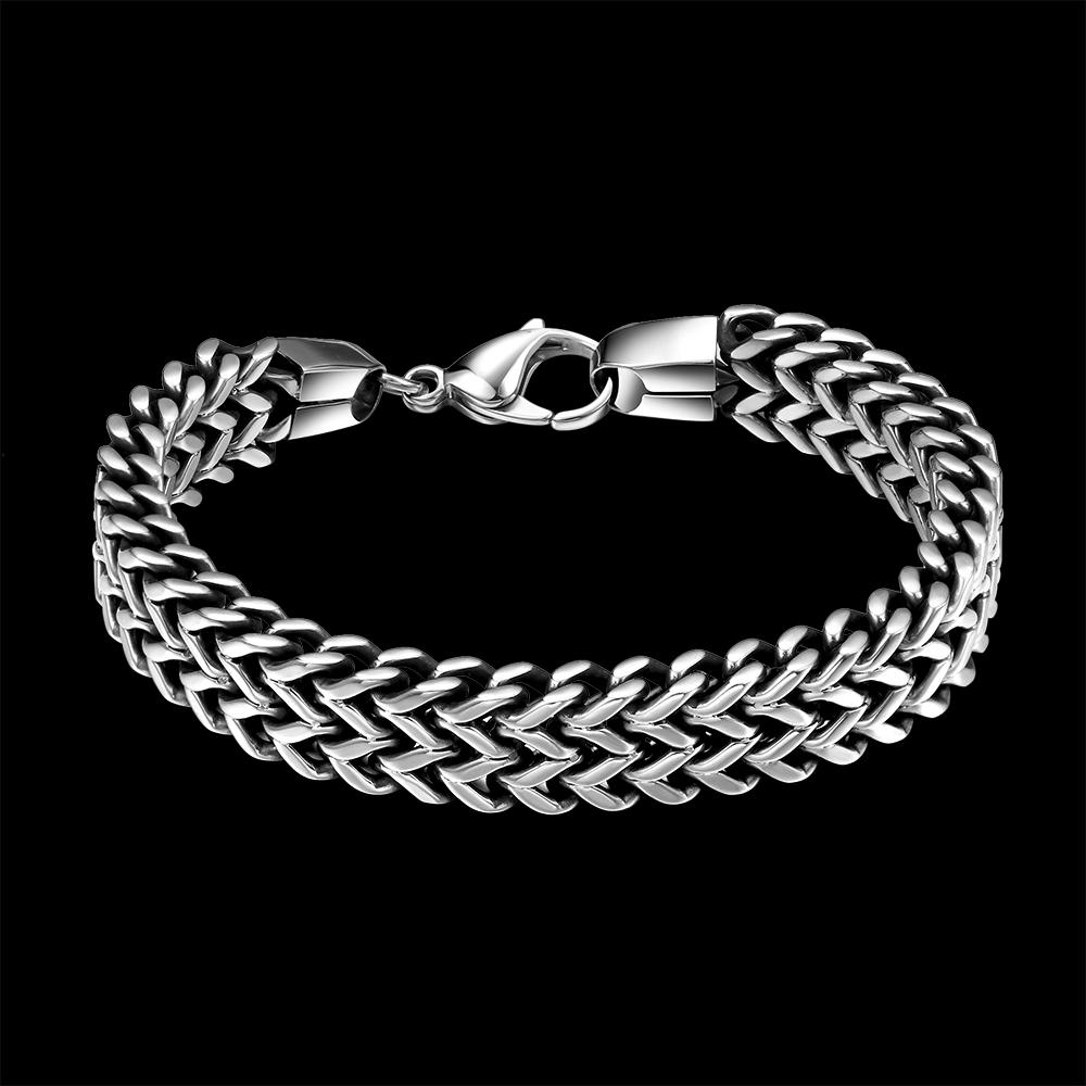 Double Snake Link Mens Stainless Steel Bracelet