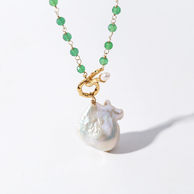 Green Onyx Baroque Pearl Necklace