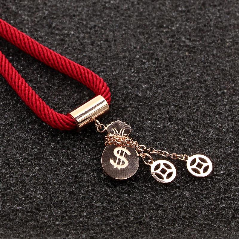 18k Plated Rose Gold Titanium Steel MONEY GOURD Red Rope Bracelet- No Fading!