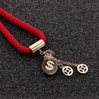 Thumbnail for 18k Plated Rose Gold Titanium Steel MONEY GOURD Red Rope Bracelet- No Fading!