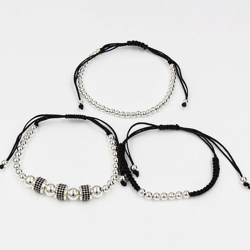 Luxury 3pc CZ & Copper Bead Bracelet Set- Silver, Gold, Rose & Black Options