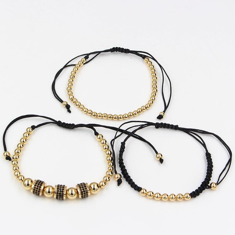 Luxury 3pc CZ & Copper Bead Bracelet Set- Silver, Gold, Rose & Black Options