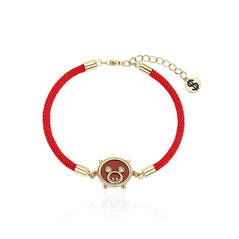 24k Gold plated  Sterling Silver  Pig Charm' MAKE BANK'  Red Rope Bracelet