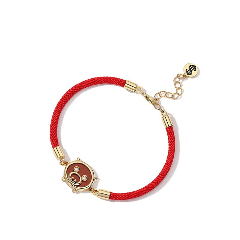 24k Gold plated  Sterling Silver  Pig Charm' MAKE BANK'  Red Rope Bracelet