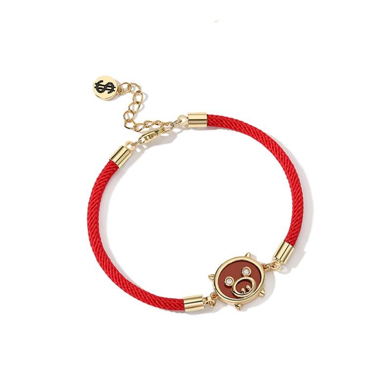 24k Gold plated  Sterling Silver  Pig Charm' MAKE BANK'  Red Rope Bracelet