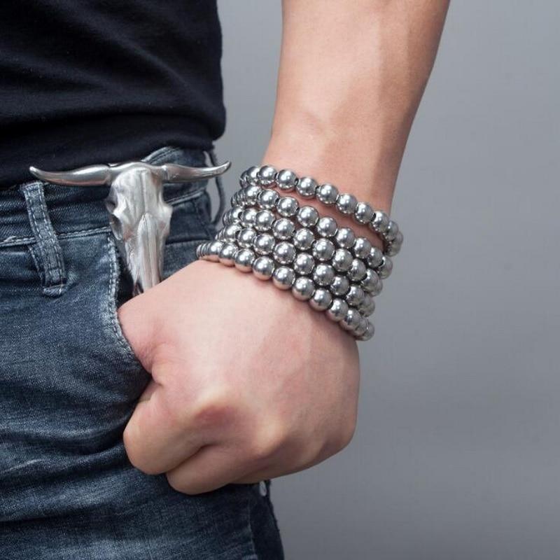 EDC Stainless Steel Bead Multi Functional Bracelet on High Tensile Steel Rope-6, 8 or 10mm Beads