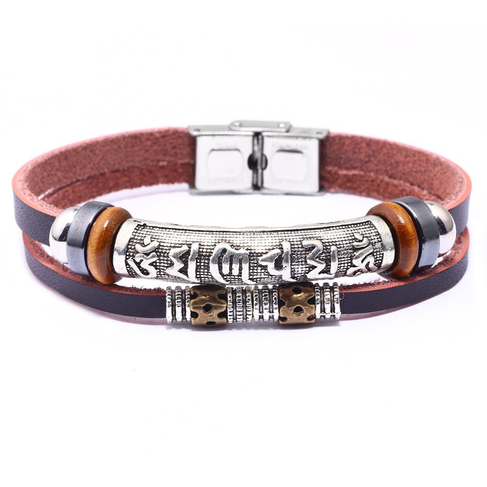 Tibetan Om Mani Padme Hum Mantra & Leather SPIRITUAL Bracelet