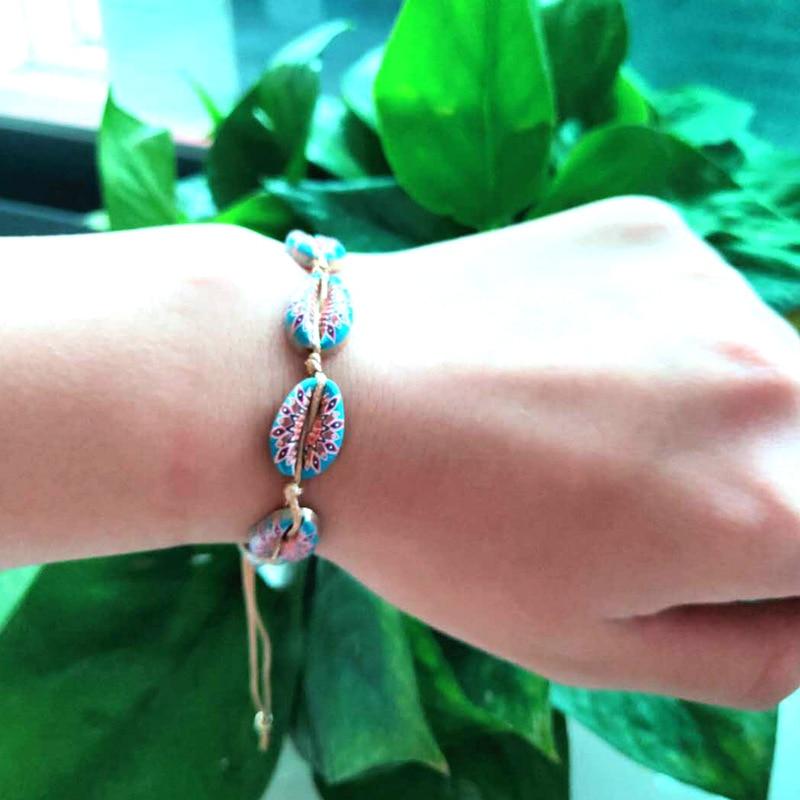 Inkjet Printed Colorful HIPPY DESIGNS  Cowry Shell Style BOHO Rope Bracelets