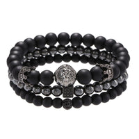 Thumbnail for Men's 3 Pc Classic Stack of Onyx & Hematite Stone LION Amulet Bracelets-GOBLIN & GIANT SIZES HERE!