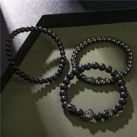 Thumbnail for Men's 3 Pc Classic Stack of Onyx & Hematite Stone LION Amulet Bracelets-GOBLIN & GIANT SIZES HERE!