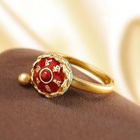 Thumbnail for 18k Sterling Silver & Cloisonne LOTUS SPINNING MANTRA PRAYER WHEEL Ring