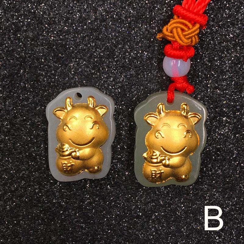 Nephrite Jade & Gold Leaf YEAR OF THE OX Necklace