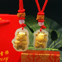 Thumbnail for Nephrite Jade & Gold Leaf YEAR OF THE OX Necklace