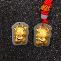 Thumbnail for Nephrite Jade & Gold Leaf YEAR OF THE OX Necklace