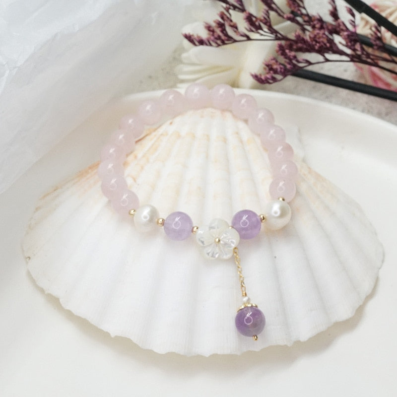 Boho Natural Amethyst & Rose Quartz 'PURIFYING' Bracelet