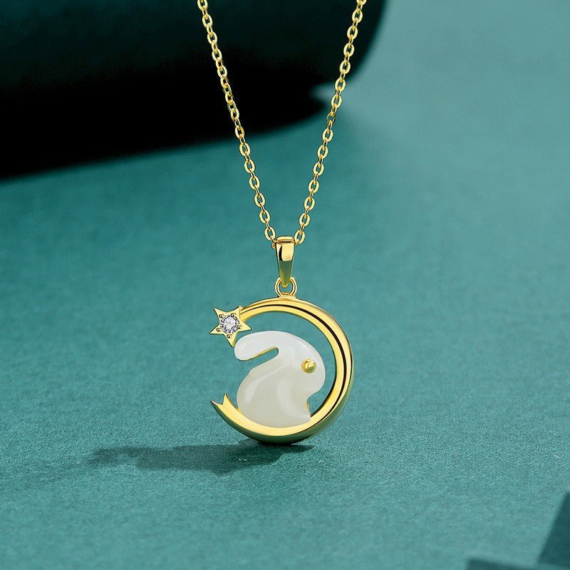 22k Gold Lucky Rabbit Jade Necklace