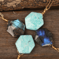 Thumbnail for Natural Stones Cubic Hexagram 'PEACE' Pendant Necklace