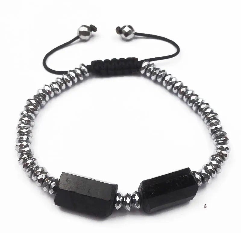 Raw Black Tourmaline & Hematite Stone PROTECTION Bracelet