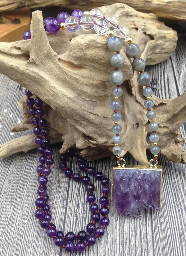 Amethyst Jasper & Labradorite Beaded Druzy Necklace YourSoulPlace.com